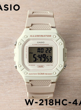 卡西欧手表CASIO W-218HC-4A2 淡粉色运动学生防水小方块电子表