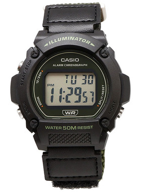 卡西欧手表CASIO W-219HB-3A新款绿色魔术贴扣防水经典数字电子表