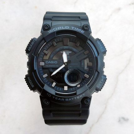 卡西欧手表男CASIO AEQ-110W-1B 学生经典复古夜光指针双显电子表