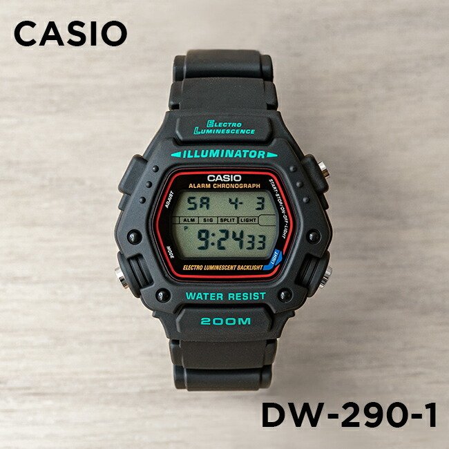 卡西欧手表男CASIO DW-290-1V运动数字方形地图防水复古电子表-封面