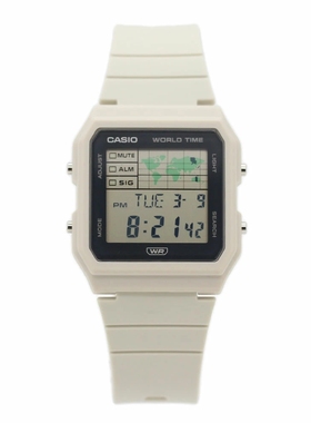 卡西欧CASIO LF-30W-8A 学生手表白色小方块世界地图旅行防水表