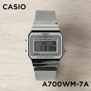 卡西欧手表CASIO 复古金属方块条纹钢带防水电子表 A700WM