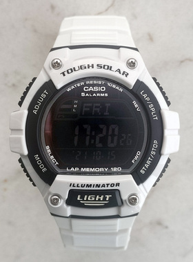 卡西欧手表男CASIO W-S220C-7B 白色学生运动多功能太阳能电子表