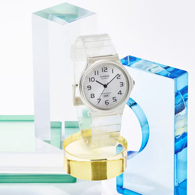 卡西欧CASIO MQ-24S-7B 白色透明果冻色学生防水手表小黑表指针式