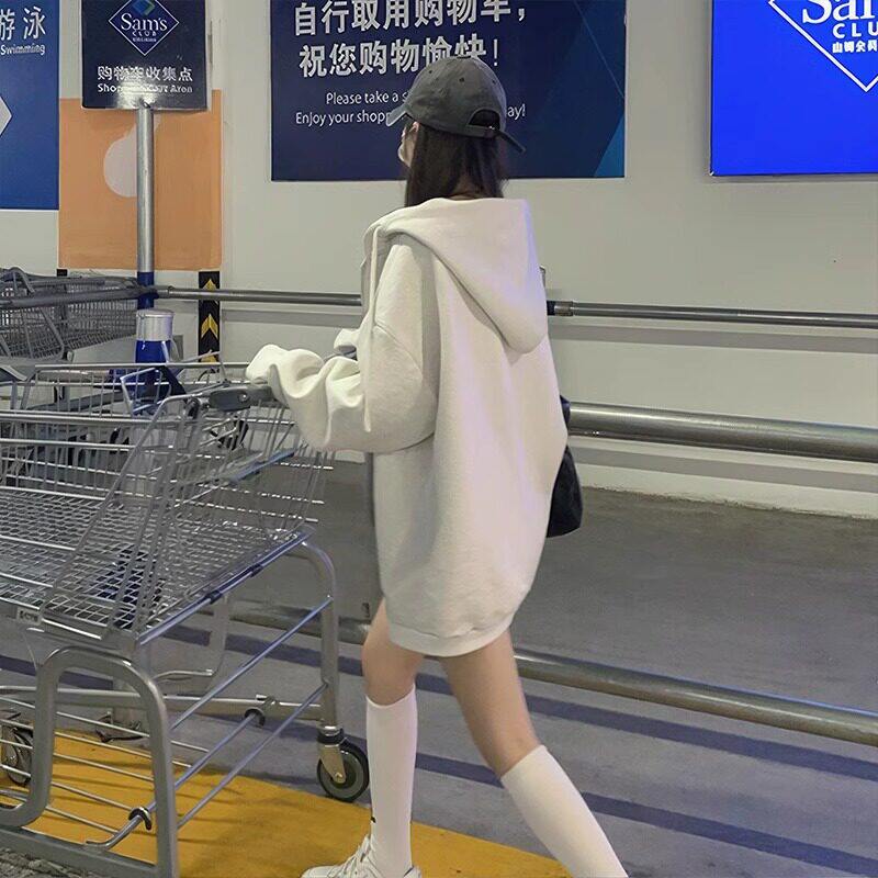 连帽卫衣拉链外套女开衫早春2026新款藏蓝色秋冬加绒加厚宽松上衣