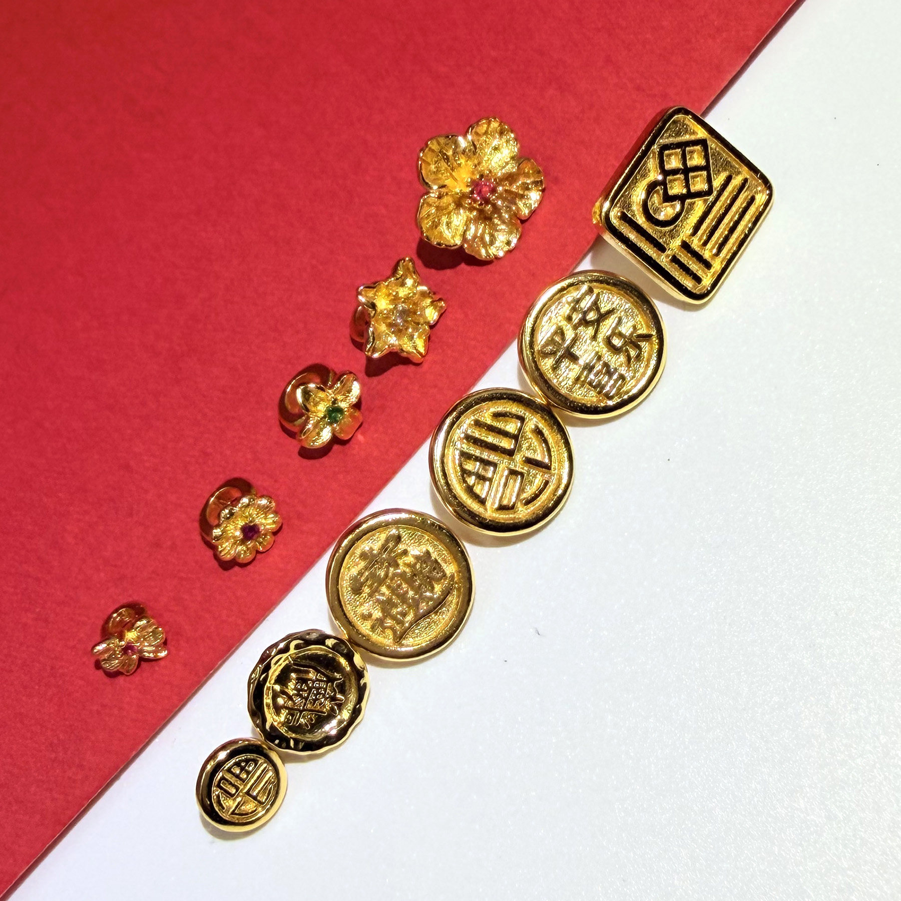 铜镀24K金扣子散珠平安喜乐福字纽扣diy手工手链配件花尾扣强保色