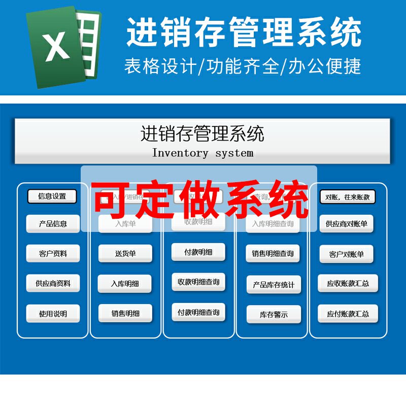 Excel商品销售采购应收应付对账出入库明细登记进销存管理表格