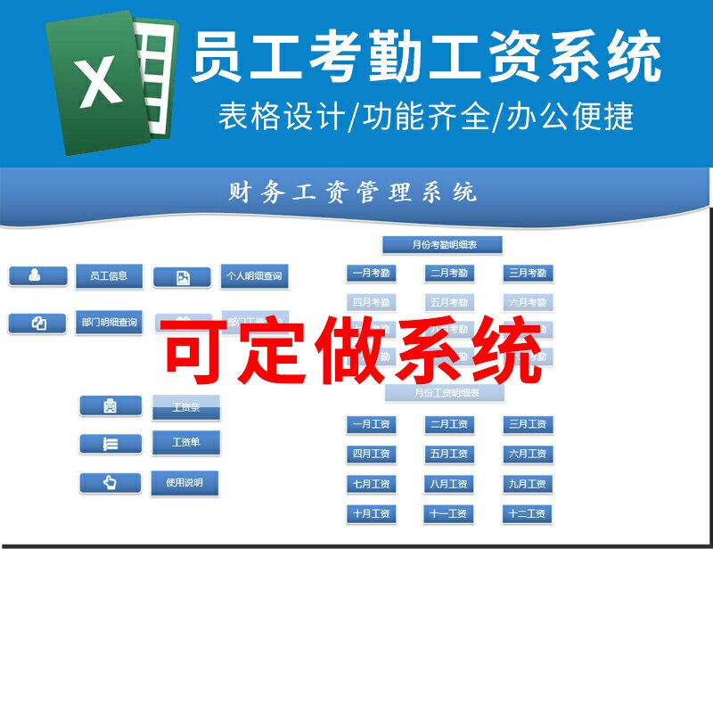 Excel公司人事员工考勤工资管理系统工资条查询统计单机表格软件