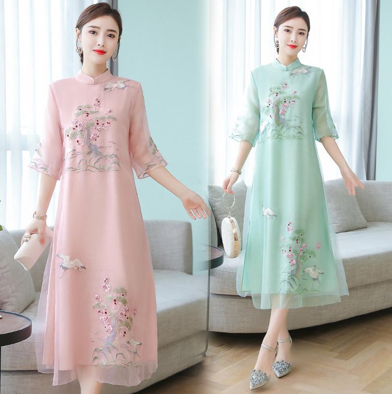 茶服女旗袍连衣裙民族风中式改良文艺复古禅意茶艺师服装夏季茶道