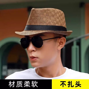 夏季防晒大头围草帽男加大码透气遮阳帽子户外时尚礼帽轻薄沙滩帽