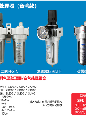 BLCH百灵气动气源处理二联件SFC200油水分离器SFR400油雾器SL300