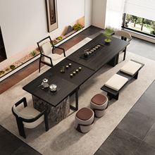 老板办公室新中式实木大板一体式茶台家用客厅简约高级感黑色茶桌