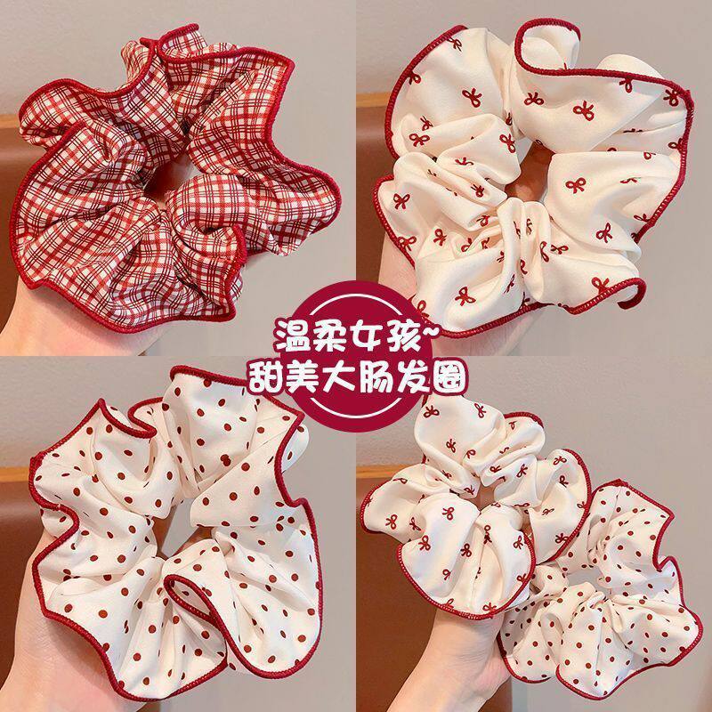 春秋季红色系发饰甜美大肠圈女不伤发高弹力头绳扎丸子头发圈头饰