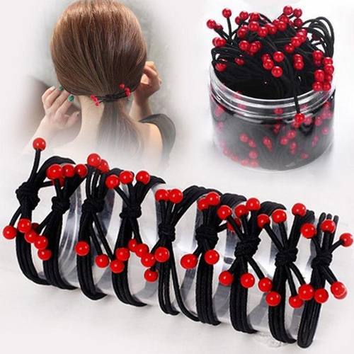 韩版高弹力头绳樱桃红珠橡皮筋