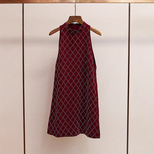 气质烫钻菱格无袖 S家秋冬新款 复古法式 时尚 挂脖背心连衣裙女 女装