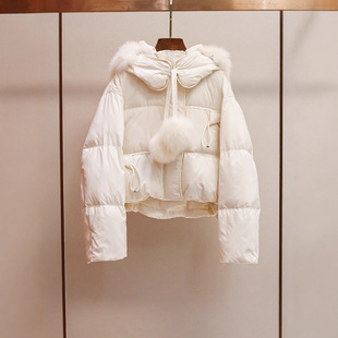 深圳南油高端女装冬季新款韩系毛领连帽高领短款羽绒服外套