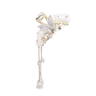 日韩精致水钻花朵流苏抓夹中号后脑盘发夹子网红鲨鱼夹头饰品发卡