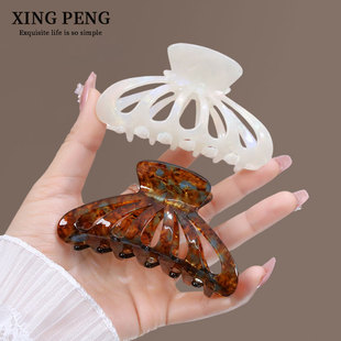 成人大号盘发抓夹高级感优雅气质复古鲨鱼夹后脑简约花瓣发卡头饰