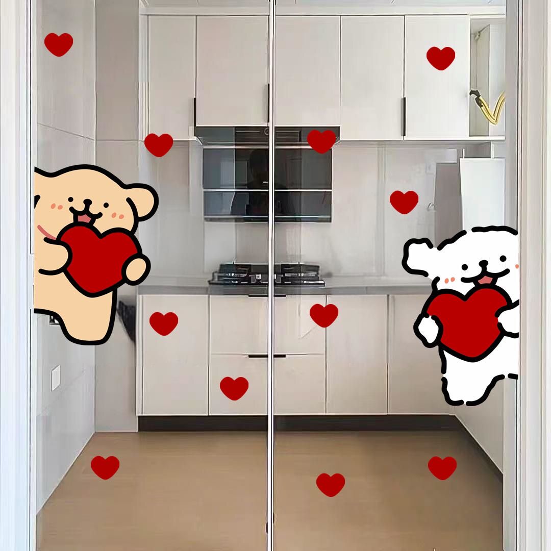 线条小狗爱心墙贴纸玻璃门装饰贴画卧室房间门窗户贴画图片