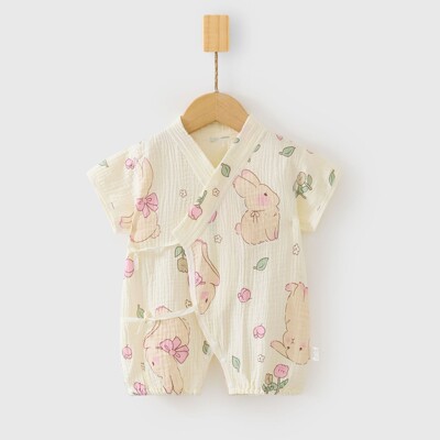 婴儿纱布纯棉短袖哈衣爬服连体衣