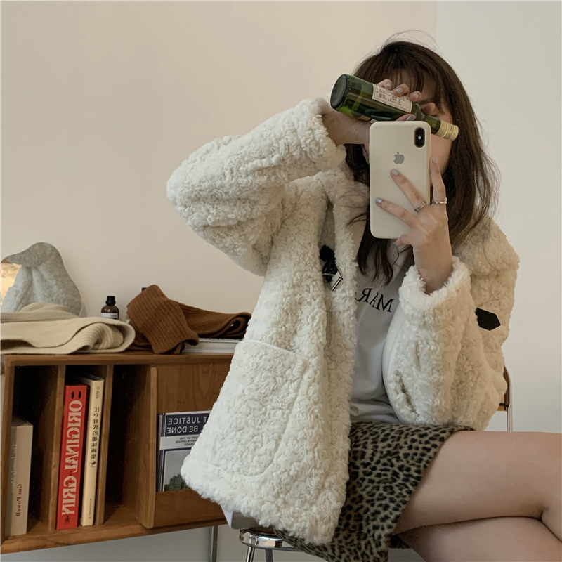 Real price photo sweet girl lamb wool jacket