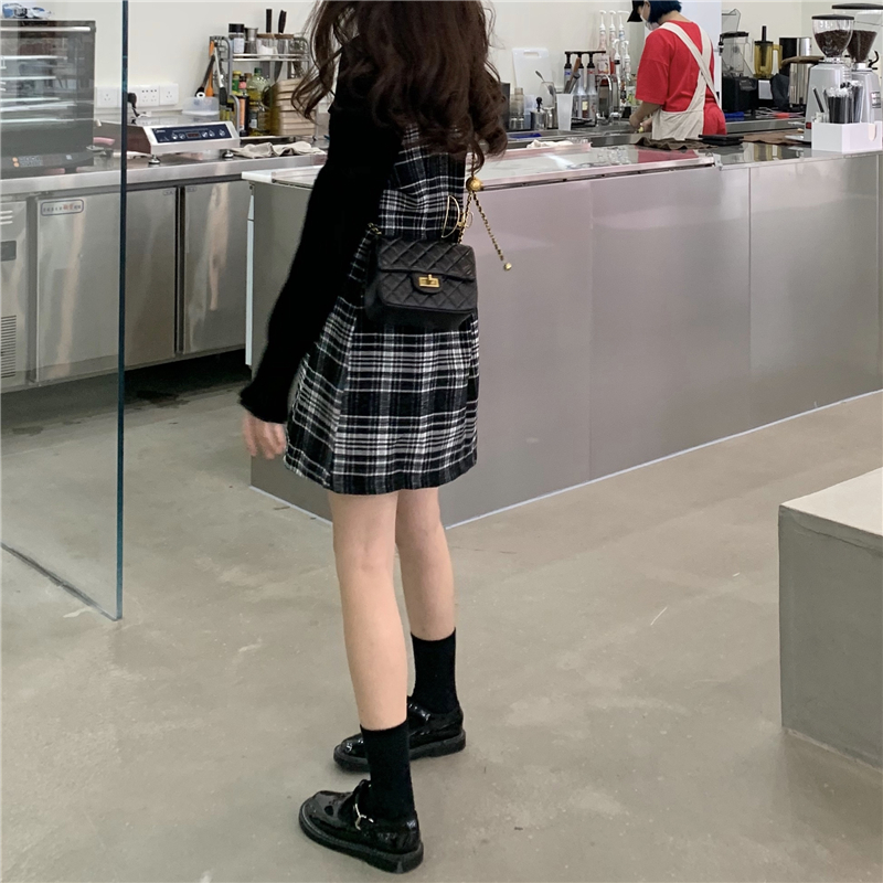 Real price, real shot, bubble sleeve stitching fabric Plaid short skirt, retro princess skirt
