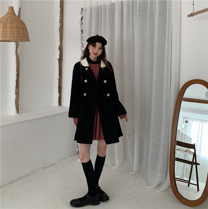 Real price real shot cute little Lapel double breasted tweed coat