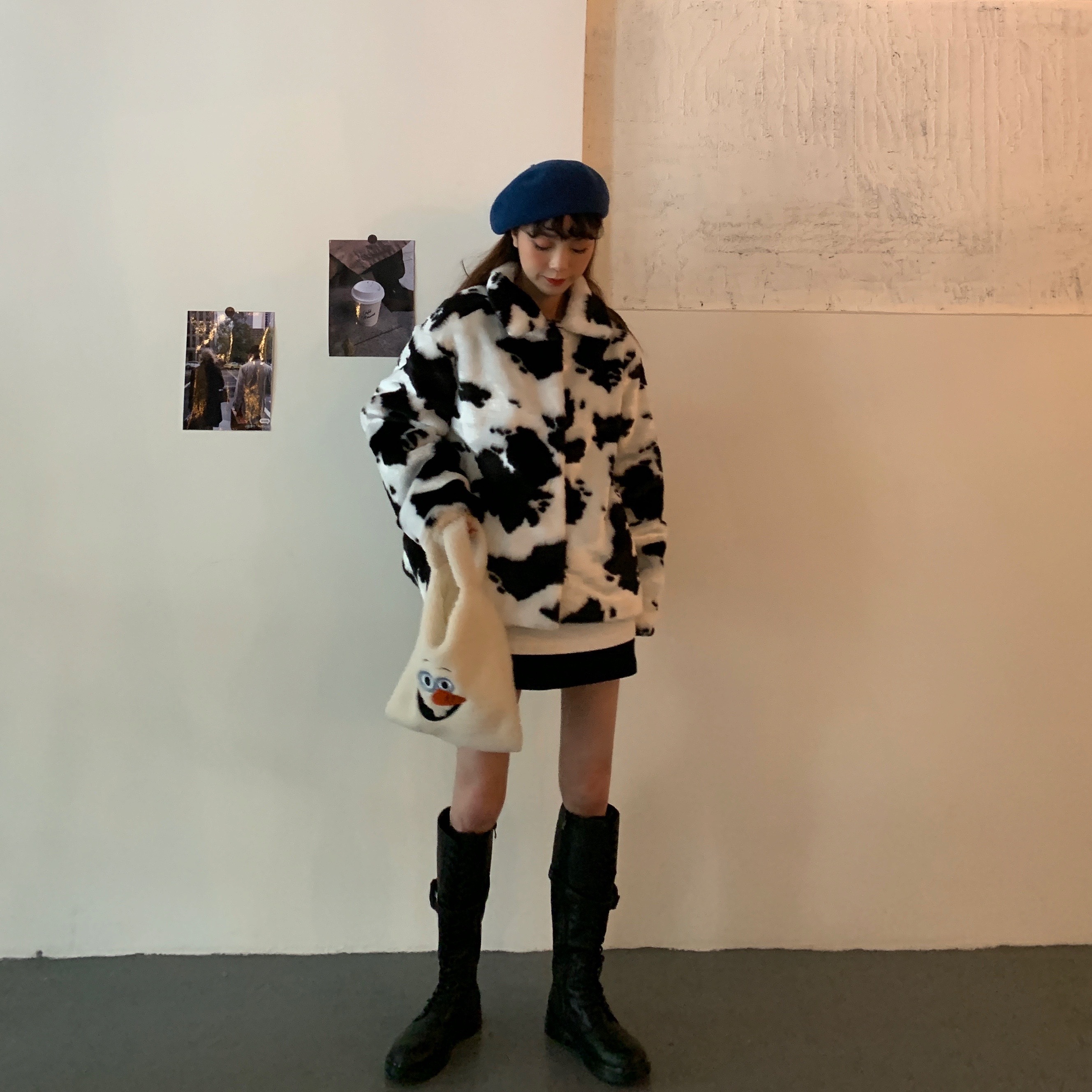 ! Real price and real shot expensive cow fur imitation Lapel Plush coat
