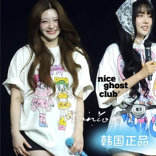 林娜琏同款姜涩琪韩国正品niceghostclub甜酷辣妹卡通短袖宽松T恤