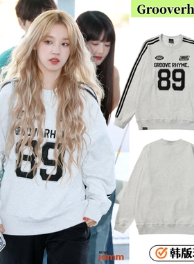 宋雨琦同款韩国grooverhyme刺绣卫衣女美式球衣风宽松不加绒长袖