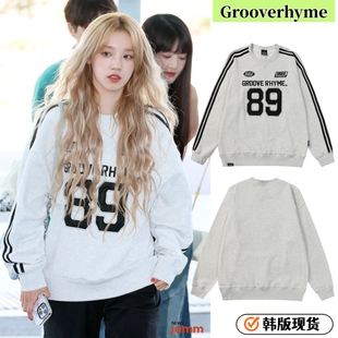 宋雨琦同款韩国grooverhyme刺绣卫衣女美式球衣风宽松不加绒长袖