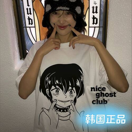 韩国NGC正品niceghostclub哭脸微笑女孩短袖T恤姜涩琪宁艺卓同款