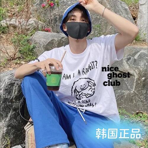 尹净汉同款韩国NGC正品niceghostclub 大耳兔子短袖夏宽松纯棉T恤