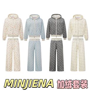 Minjiena兔子连帽加绒卫衣套装林娜琏同款女韩版休闲长裤ins秋冬
