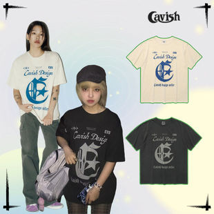 韩国正品潮牌cavish复古星星短袖T恤李泰容 崔帆圭 西村力同款