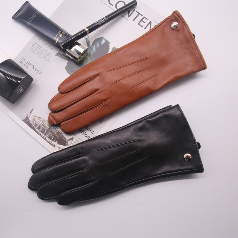 英式订单高质感小羊皮手套 女式保暖真皮手套 复古羊绒内衬 触屏