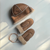 老传统工艺手工缝制皮毛一体帽子 女真皮羊羔毛手套户外滑雪保暖