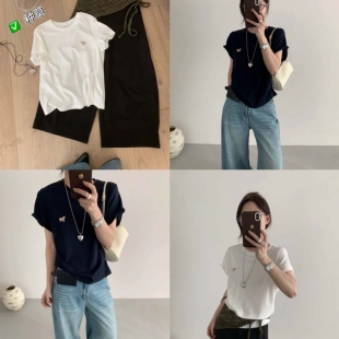 巧巧东大门26年夏上新韩系小标刺绣圆领短袖 T恤简约纯棉t女c80093