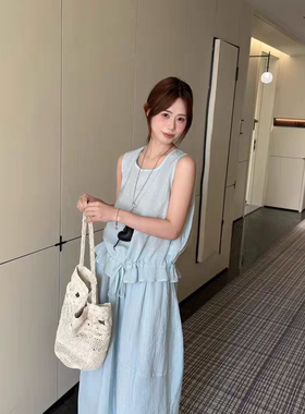 巧巧韩国东大门夏季新款两件套装韩系温柔小衫高腰显瘦半身裙9826