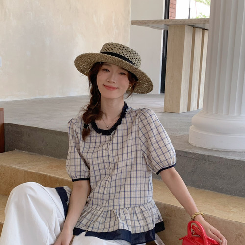 SUSAN-夏上新补单款韩系气质撞色甜美小衫(不含挂包)3337s