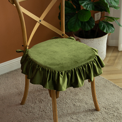 美式轻奢纯色简约椅垫丝绒花边海绵垫马蹄温莎垫可拆洗餐椅垫坐垫