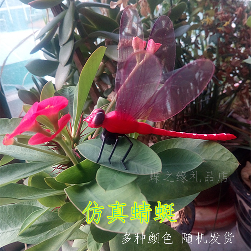 仿真塑料大蜻蜓12厘米磁铁蜻蜓冰箱贴别针蜻蜓窗帘贴家居花草装饰