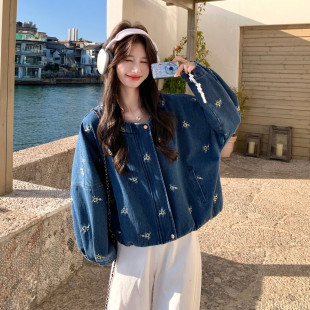 p195 w429 k318 自制花朵刺绣牛仔外套 现货