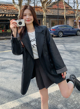 【爆款，现货】中长款黑色PU皮衣外套2C215-P175-K245