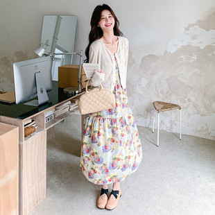 2026 新款春款3D油画连衣裙度假防晒小衫两件套 2520-P175控258