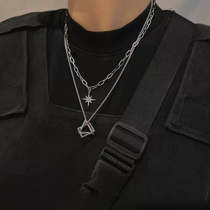 双层小众长款项链男女潮流ins嘻哈多层叠戴钛钢不掉色潮设计感