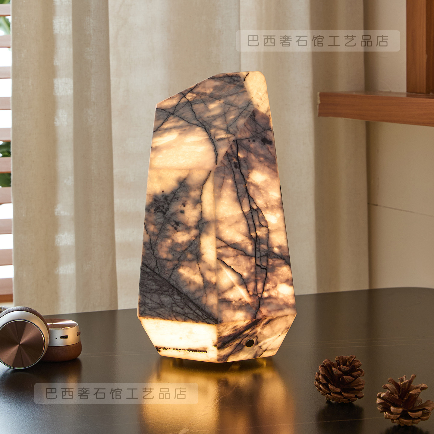 天然大理石台灯轻奢现代简约风卧室床头气氛灯装饰高级感创意台灯