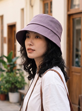 日系棉麻短檐渔夫帽女防晒可折叠