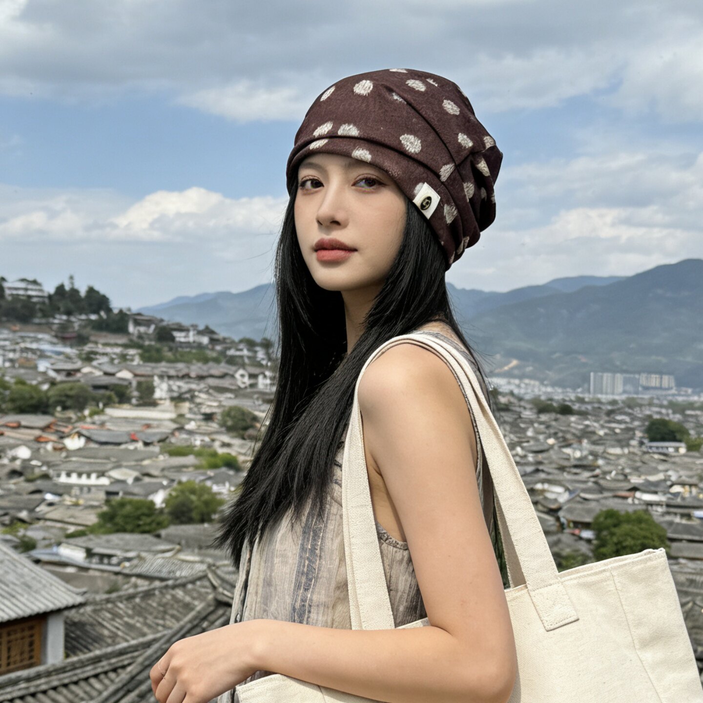 冰丝冷感堆堆帽女夏季日系时尚废土风包头帽透气头巾帽遮白发帽