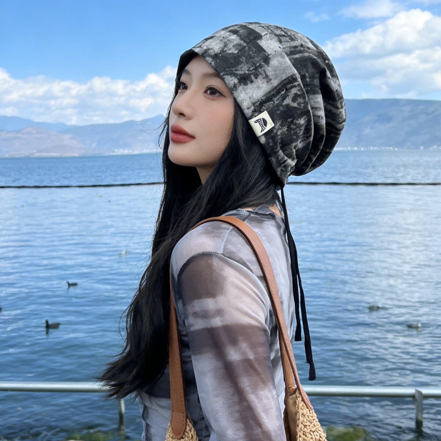 废土风扎染堆堆帽女夏季街头复古包头帽显脸小冷帽出游时尚头巾帽